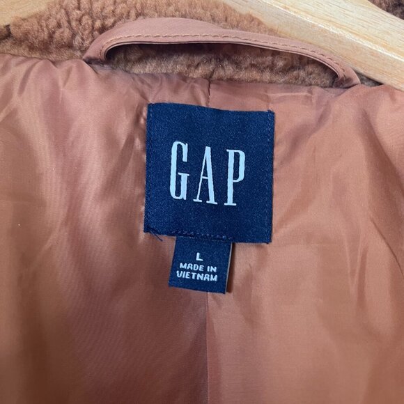 Gap Women's Sherpa Teddy Jacket Aragan Oil Brown Fall Neutral Fuzzy Gilmore Girl - Picture 10 of 15